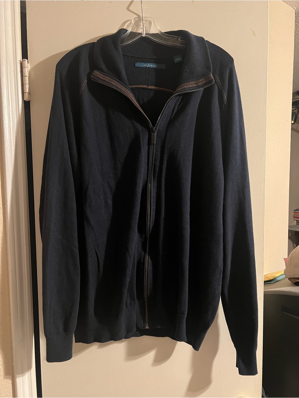Perry Ellis Navy Full-Zip Shawl Collar Sweater XL